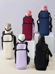 1pc Portable Water Bottle Bag, Adjustable Shoulder Strap Crossbody Water Cup Holder, Multi-Functional Storage Pouch, Suitable For Travel, Hiking, Cycling, With Phone Pocket - Multicolor - View 4