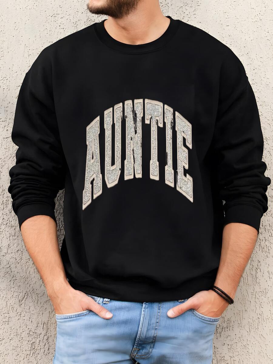 Mens Sudadera De Tía Brillante Personalizada: Sudadera Retro Cuello Tripulación Sudadera - Negro - Ver 1