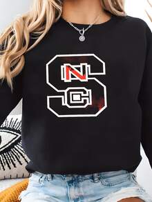 Women Plus Size Sports Sweatshirts - الأسود - مشاهدة 1