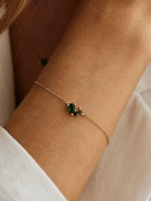 Customized Double Birthstone Heart Pendant Bracelet, Women's Mother's Jewelry Gift, Elegant Romantic Gift For Valentine's Day, Mother's Day, Stainless Steel Chain, Waterproof Summer Bracelet - As Shown - View 4