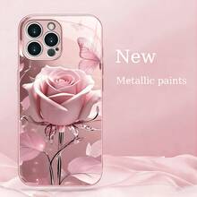 Pink Rose Butterfly Elegant  Phone Case - Compatible With IPhone 17/17 Air/17 Pro/17 Pro Max/16/16 Pro/16 Plus/16 Pro Max/16e/15/15 Pro/15 Pro Max/14/14 Pro/14 Plus/14 Pro Max/13/13 Pro/13 Pro Max - Shockproof, Durable, Fashionable Design - Pink - View 4