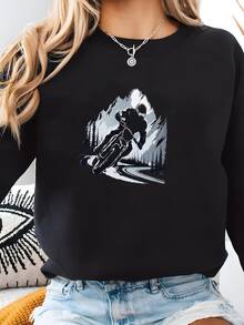 Motocicleta Sudadera Con Capucha: Gráfico Motociclista, Mezcla De Algodón Sudadera - Negro - Ver 2
