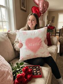 1个定制DIY名字枕套，个性化心形图案，单面枕套，适合结婚纪念日、情人节、求婚、情侣约会、夫妻礼物等场合，可水洗，舒适，可定制，独特，个性化，是送给男友、女友、丈夫、妻子、周年纪念日的理想礼物，透气，轻盈，柔软，可机洗 - 彩色 - 查看 4