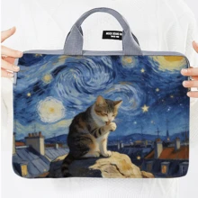Cute Cat Painting Style Laptop Sleeve Bag, Fits 11-13 Inch Laptops, IPads, Tablets, Casual & Business Handbag, A4 Document Bag Laptop Case Laptop Cover Computer Bag Carrying Hand Bag Laptop Bag Water Resistant Travel Essentials - Multicolor - View 5