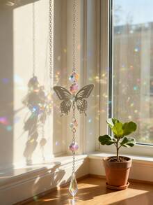 1个水晶阳光捕捉器，彩色玻璃蝴蝶蜻蜓阳光捕捉器窗户花园悬挂装饰，棱镜彩虹制造器吊坠 - 金色 - 查看 12