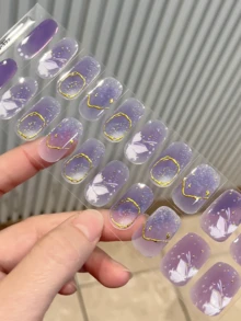 Emi Cured Gel Nail Strips , Clear Base, 20 Pcs Gel Nail Wraps, Stickers, UV Light Required, Salon Quality, Long Lasting,ES20 Cross-Border Wholesale Drop Shipping Red Book Same Style Nail Stickers Nail Stickers For Fingertips