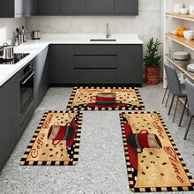 1/2/3pcs Coffee Time Theme Kitchen Rugs, Stacked Coffee Cups On Red & Black Striped Background With Coffee Beans, Vintage Style Design, Suitable For Living Room, Bedroom, Kitchen, Dining Room, Entryway, Bathroom, Laundry Room, Outdoor Picnic, Farmhouse Decor, Non-Slip Backing, Practical & Cozy Home Essentials - Multicolor - View 13