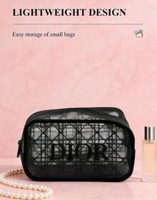 Dior 黑色高档格子网眼化妆包，简约便携式化妆品收纳袋 - 黑色 - 查看 1