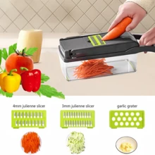 14/16pcs Multi-Function Vegetable Chopper Set | Equipped With Multiple Blades For Slicing, Shredding, Dicing, Includes Garlic Press & Sealed Storage Box, Easy Press Operation, & Practical For Home Cooking, Fast Meal Prep, Small Catering - Multicolor - View 6