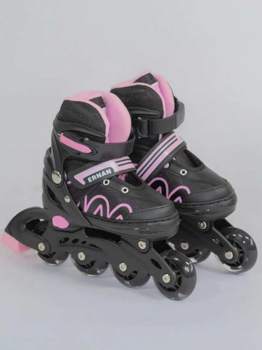 Patines en Línea Ajustables para Niño y Niña con 8 Ruedas de Luces LED - Kit para Principiantes con Triple Protección, Ideal para Regalo al Aire Libre - Rosa - Ver 1