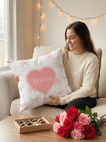 1个定制DIY名字枕套，个性化心形图案，单面枕套，适合结婚纪念日、情人节、求婚、情侣约会、夫妻礼物等场合，可水洗，舒适，可定制，独特，个性化，是送给男友、女友、丈夫、妻子、周年纪念日的理想礼物，透气，轻盈，柔软，可机洗 - 彩色 - 查看 6