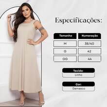Vestido Feminino Longuete Linho Pâmela Alças Evangélica - Damasco - Visão 3