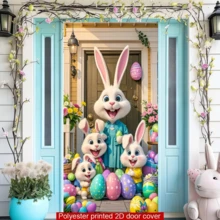 1PC,2d Flat, Easter Bunny Background Banner, Polyester Fabric, Rabbit Family, Easter Egg And Flower Decoration, Used For Easter Party Decoration, Children's Party, Birthday, Spring Decoration, Festival Party, Anniversary, Party Celebration, Entrance Porch, Home/Garden/Indoor/Outdoor Decoration, Wall Decoration, Photography Background Props, Easter Background Cloth, Party Decoration Supplies