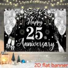 1 pancarta plana 2D, decoración de fondo para el 25 aniversario de boda, pancarta negra y plateada de "Feliz 25 aniversario", fondo fotográfico para el 25 aniversario de boda, suministros para fiesta del 25 aniversario de bodas de plata - 1 - Ver 6
