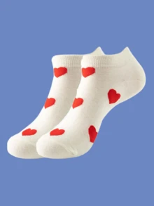 4 双情人节爱心主题船袜 - 男女皆宜，日常休闲穿着，情人节及社交活动的理想礼物，活力爱心和彩虹爱心设计，全年必备 - 彩色 - 查看 15