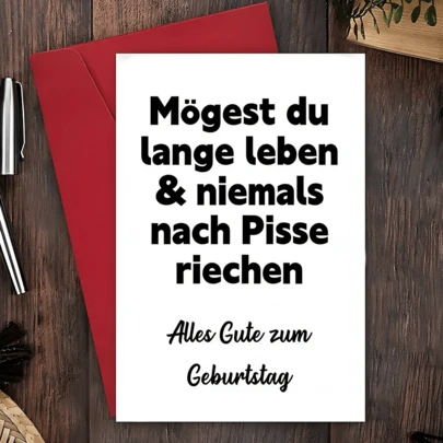 1张有趣的德国生日贺卡，送给爷爷奶奶的趣味生日贺卡，向家人和朋友送上独特的生日祝福，适用于40岁、50岁、60岁、70岁、80岁生日。