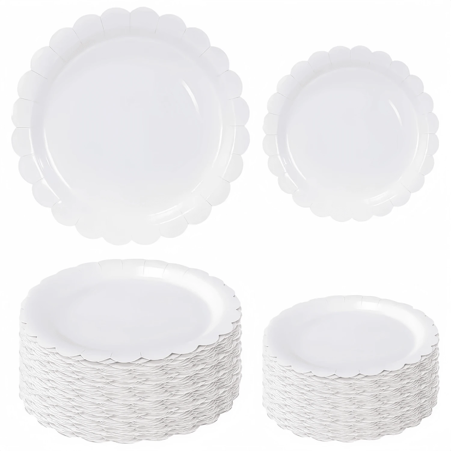 7英寸/9英寸白色扇形纸盘，一次性蛋糕盘/甜点盘/餐盘，适用于婚礼、婴儿派对、生日、毕业典礼等各种场合。 - 白色 - 查看 1