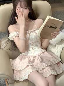 1 件公主风格女孩两件套，包括泡泡裙、甜美和辣味极简主义性感蛋糕裙、洛丽塔时尚、夏季服装万圣节 - 彩色 - 查看 10