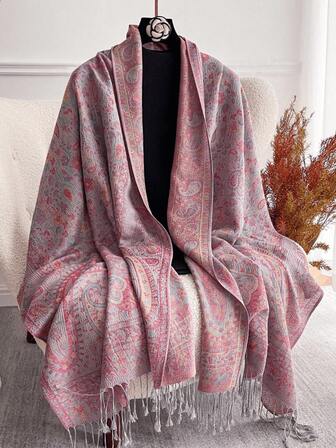 1pc Women's Fashionable Warm Cashew Pattern Printed Scarf, Classic Paisley Hijab And Shawl Hijab For Abaya