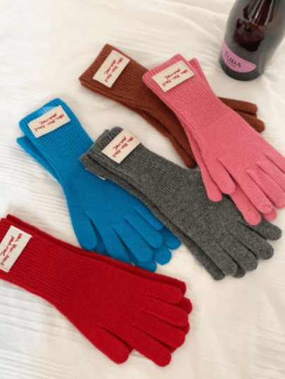 1 Pair Knitted Fingerless Gloves, Solid Color Applique Cute, Warm Long Wrist Cuff, Touch Screen Mittens, Wool Blend, Suitable For Autumn/Winter, Cycling