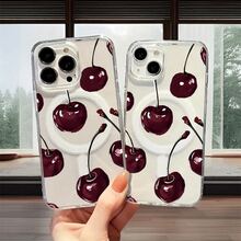 Funda para teléfono de acrílico transparente magnético con patrón Cerezas pintadas a mano, compatible con iPhone 17/16/15/14/13/12/11 Pro Max/Pro/Plus,  Galaxy S25, S24, S23, S22, S21, S20 y serie A, OPPO y . - transparente - Ver 2