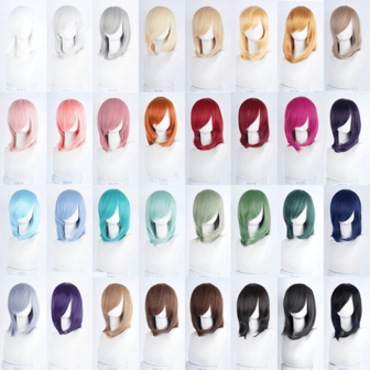 Karida 14-Inch Synthetic Fiber Cosplay Wig With Bangs, Layered Straight Hair, Unisex Cosplay Wig, High Density, Natural-Looking Cosplay Wig For Men And Women