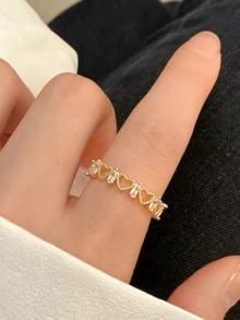 1pc Gold Hollow Heart Rhinestone Ring For Women