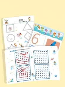 1本趣味控笔训练书，价格实惠，适合幼儿早期教育的基础练习卡片（不含笔，按钮需自行安装，按钮颜色随机），采用加厚纸质雾化膜，（1本书32页），练习左右脑协调发展，手眼脑系统训练，非常好的控笔训练书，适合开学季和学期中期使用，图片仅供参考，请以实物为准。 - 彩色 - 查看 6