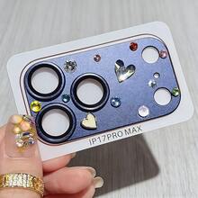 NNBILI Luxury Sparkling Rhinestone 3D Heart Camera Lens Sticker Compatible With IPhone 17 Pro Max - Exquisite Matte Protective Film, Colorful Heart Design, Scratch-Resistant, Made Of Tempered Glass - Blue - View 11