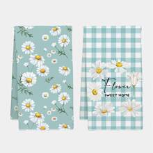 2条简约日常春日雏菊图案厨房毛巾，柔软涤纶材质，适用于厨房装饰、厨房清洁、节日派对装饰、厨房和浴室用品、家居装饰、乔迁礼物 - 彩色 - 查看 10