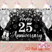 1 pancarta plana 2D, decoración de fondo para el 25 aniversario de boda, pancarta negra y plateada de "Feliz 25 aniversario", fondo fotográfico para el 25 aniversario de boda, suministros para fiesta del 25 aniversario de bodas de plata - 1 - Ver 4