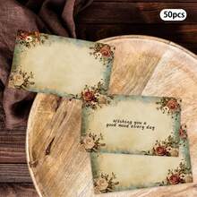 30/50pcs Vintage Floral Blank Thank You Cards & Message Notes - Elegant Blanks With Aged Paper For DIY Wedding, Birthday, Christmas Party Invitations, Pocket Cards, Gift Tags - Bulk Blanket Order For Teachers, Colleagues, Family - Multicolor - View 9
