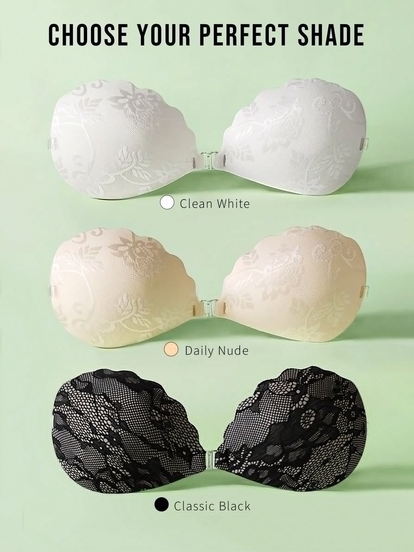 1/2 Pieces Set Of Lace Invisible Breast Petals, Push-Up And Lifting Bra, Invisible Silicone Self-Adhesive Nipple Covers, Front Clasp And Back Strap Design, Reusable, Suitable For Bikinis And Strapless Evening Gowns.