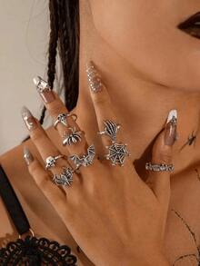 9pcs/Set Geometric Alloy Rings, Palm Print Hollow Decor, Minimalist Knuckle Rings For Women, Suitable For Daily Or Holiday Wear - Gold - View 7