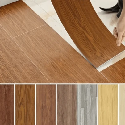 10pcs 15.74in X 5.9in Self-Adhesive Wood Grain Floor Tiles - Reusable, , Easy To Install. Made Of PVC Material, Easy To Stick, Suitable For Decorating Floors In Living Room, Bedroom, Kitchen And Bathroom.