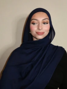 Lenço/xale feminino de viscose modal macio e respirável, cor sólida, 180*85cm, adequado para abaya, para todas as estações. - Azul marinho - Ver 2