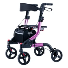 WALK MATE Rollator Walker For Seniors With Seat, Lightweight Foldable All Terrain Rolling Walker, Aluminum Walkers With 8" Rubber Wheels, 17" Big Seat, 6-Level Adjustable Height, 350 Lb Capacity, Grey - Purple - View 3