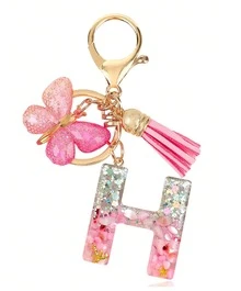 Personalized Bling Monogram Keychain Women - Resin Letter Charm With Silvery Glitter, Pink Pebble & Gold Shaker - Birthday Gifts Her, Anniversary Present With Pink Tassel & Accent Car Accessories Bag Charm School Cute Goth Y2k - 粉色 - 查看 18