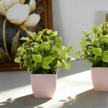 4/1 Piece Set Artificial Mini Potted Plants, Plastic Fake Potted Plants, Faux Greenery, White Planter Pots, Suitable For Home, Indoor, Office, Dining Table, Farmhouse, Garden And Bathroom Decor, Easy Maintenance - Olive Green - View 2