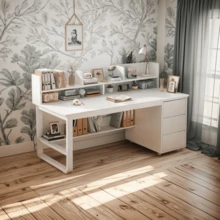 Escritorio De Oficina Minimalista Para Computadora - Blanco - Ver 1