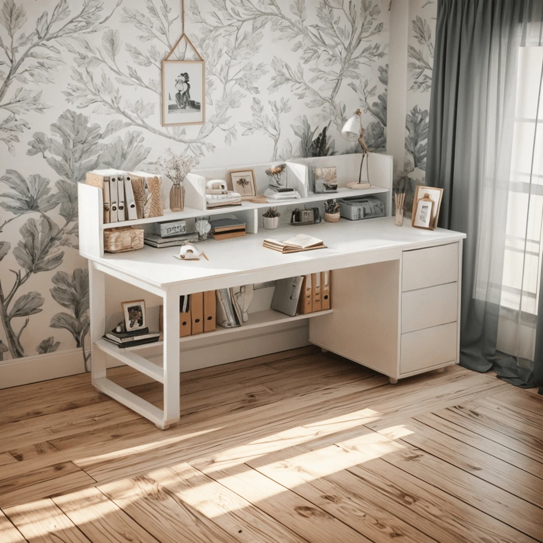 Escritorio De Oficina Minimalista Para Computadora - Blanco - Ver 1