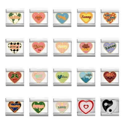 1pc Stainless Steel Italian Modular Bracelet Components, Decorated With Various Heart Patterns, Suitable For DIY Bracelet And Necklace Making, Freely Combinable In Different Styles