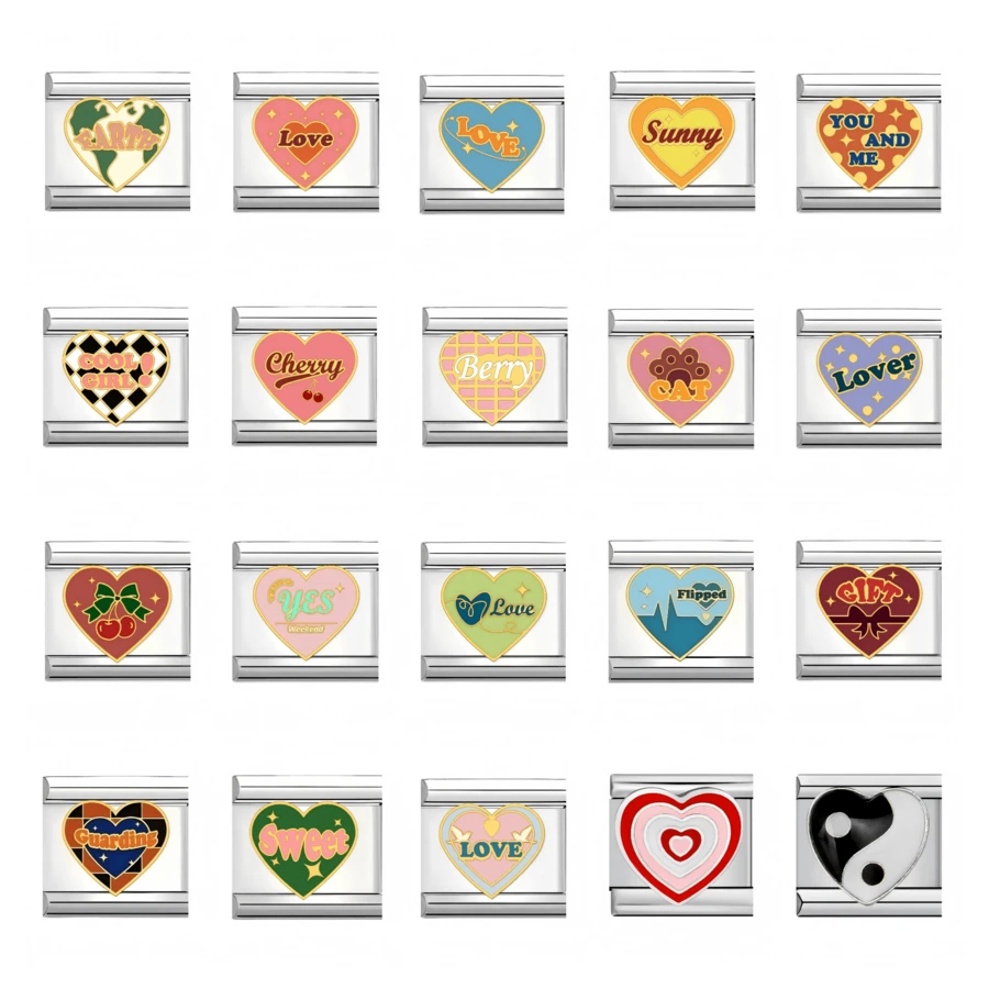1PC Stainless Steel Italian Module Bracelet Components, Featuring Various Heart Patterns, DIY Making Jewelry For Bracelet Necklaces, Can Be Freely Matched With Different Styles
