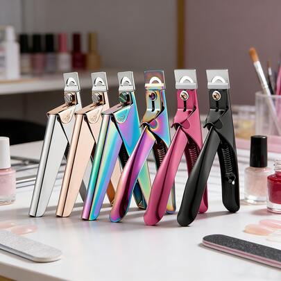 1pc Stainless Steel French U-Shaped Nail Clipper, With Metal Brush, Rainbow Gold & Silver Color