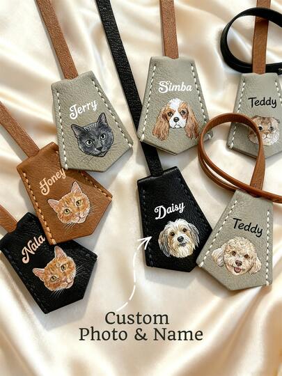 Custom Dog Hand-Painted Leather Pet Portrait Bag Tag Charm Keychain Pendan, Personalized Pet Hand-Painted Leather Dog Charm Portrait Keepsake, Custom Christmas Ornament & Custom Memorial Keepsake. Custom Pet Portrait With Name, Dog Lover Gift, Cat Lover Gift, Custom Memorial Dog Ornament, Custom Christmas Decorations With Name, Cute Animal Keyring Decor