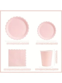 50件套纯粉色品牌一次性餐具套装，包含10个餐盘、10个甜点盘、10个纸杯和20张餐巾纸。方便实用的餐具套装，适合露营、野餐、花园烧烤、婚礼和生日派对。 - 粉色 - 查看 3