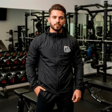 Men's Waterproof Windbreaker Jacket, Santos Football Style, Lightweight Tactel Fabric, Ideal For Everyday Use And Hiking. - màu đen - Xem 3