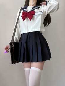 Bộ đồng phục học sinh mẫu giáo Kawaii gồm 1 món: váy xếp ly màu xanh navy, áo sơ mi dài tay màu trắng, cà vạt đỏ, thích hợp cho tiệc tùng, nhập vai, cosplay, câu lạc bộ, chụp ảnh tốt nghiệp, hẹn hò, ngày lễ tình nhân mùa xuân. - Nhiều màu - Xem 9
