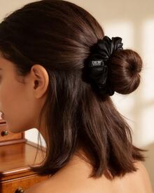 Christian Dior Black Silk Hair Scrunchies. High-Quality Silk Hair Ties. Casual, Fashionable, Minimalist Hair Scrunchies. No Trace, No Hair Damage.