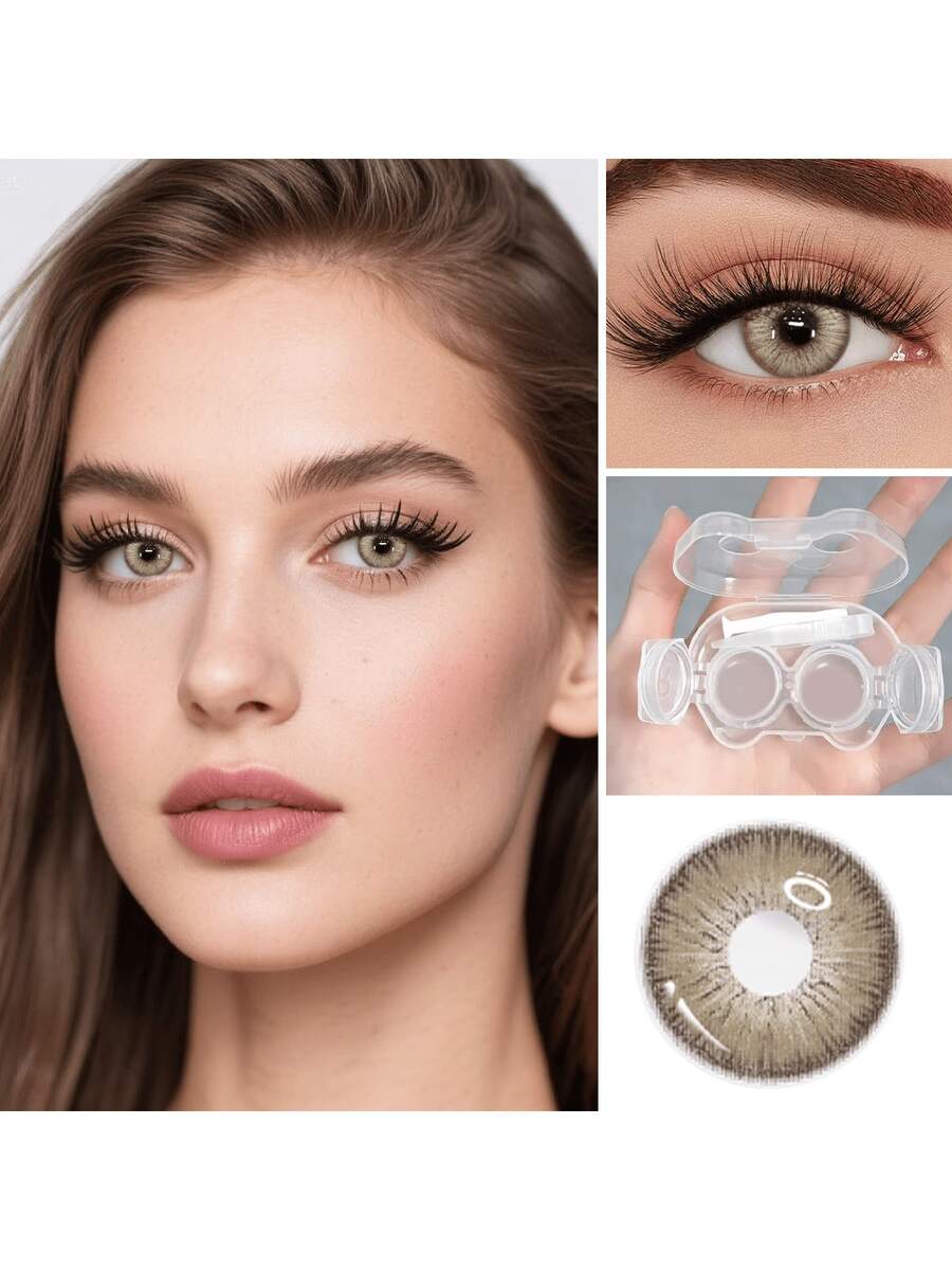 3D Contact Lens Touch Control Box Set, Tweezers Disassembly Tool, Portable Travel Accessories, Suitable For Daily Outdoor Use, Holiday Gifts, Halloween Role-Playing Special, Costume Party Equipment. - Màu be - Xem 1